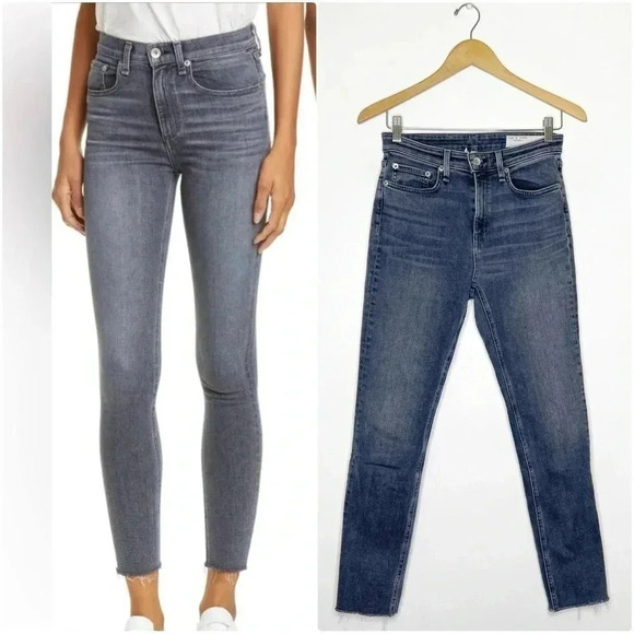 Rag & Bone Gray Nina High Rise Skinny Jeans Raw Hem Size 26 - Picture 1 of 11